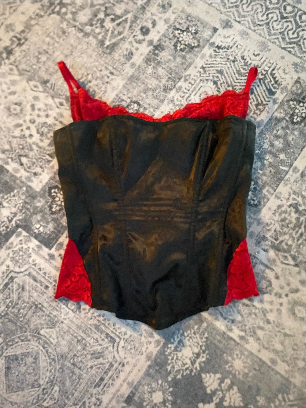 Vintage Black & Red Lace-Trim Corset